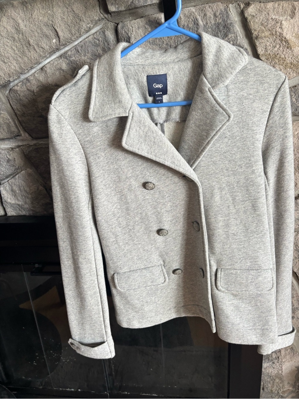 GAP Light Gray Double-Breasted Pea Coat blazer